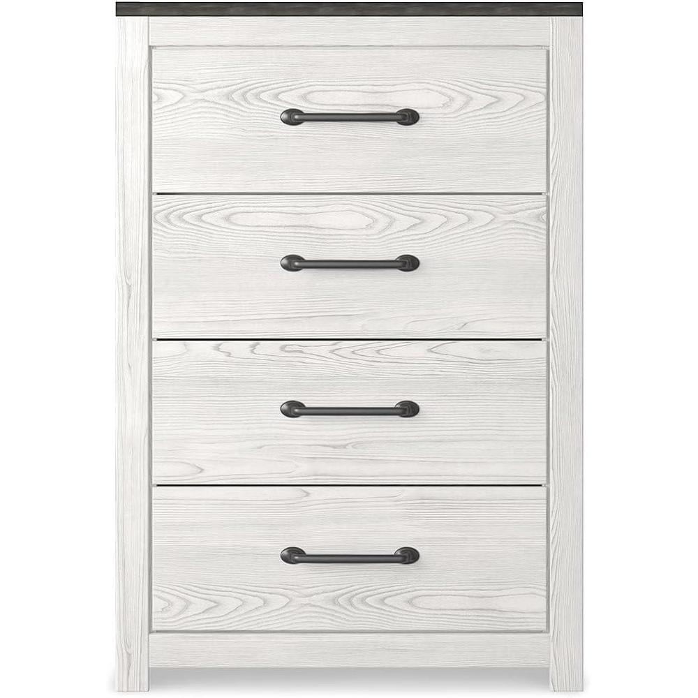 imageSignature Design by Ashley Gerridan Chest Tall Dresser with Four SmoothGliding Storage Drawers Casual Design Bedroom Furniture with White Rustic and Gray Finish