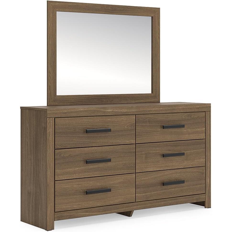 imageSignature Design by Ashley Jonnifer Dresser with Mirror TwoTone Engineered Wood Storage Furniture with 6 Drawers for Bedroom Rustic Gray and Matte BlackWarm Brown