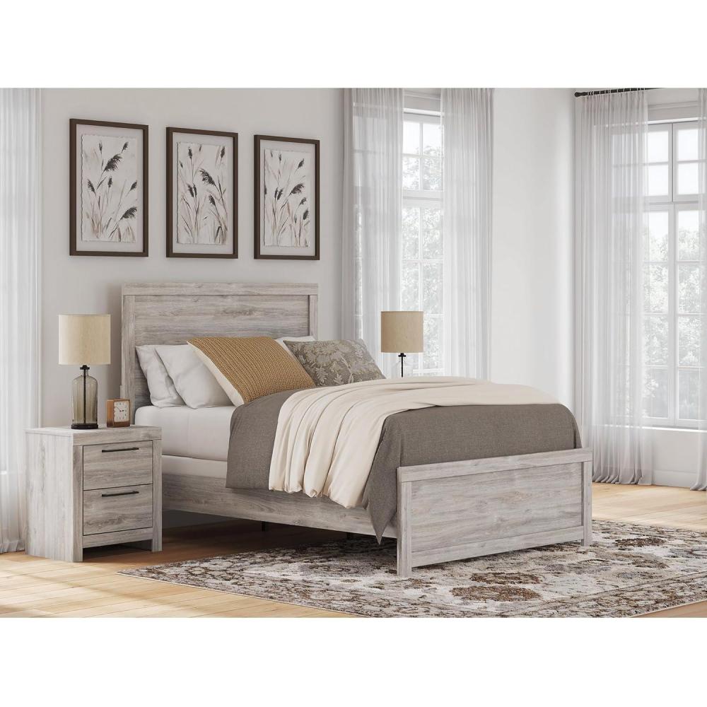 imageSignature Design by Ashley Jonnifer Full Panel Bed Frame Light Gray Bedroom Furniture with Panel Headboard Engineered Wood and Decorative Laminate Relaxed Casual Style
