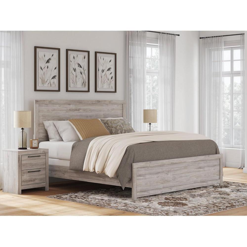 imageSignature Design by Ashley Jonnifer King Panel Bed Frame Light Gray Bedroom Furniture with Headboard Engineered Wood and Decorative Laminate Relaxed Casual Style