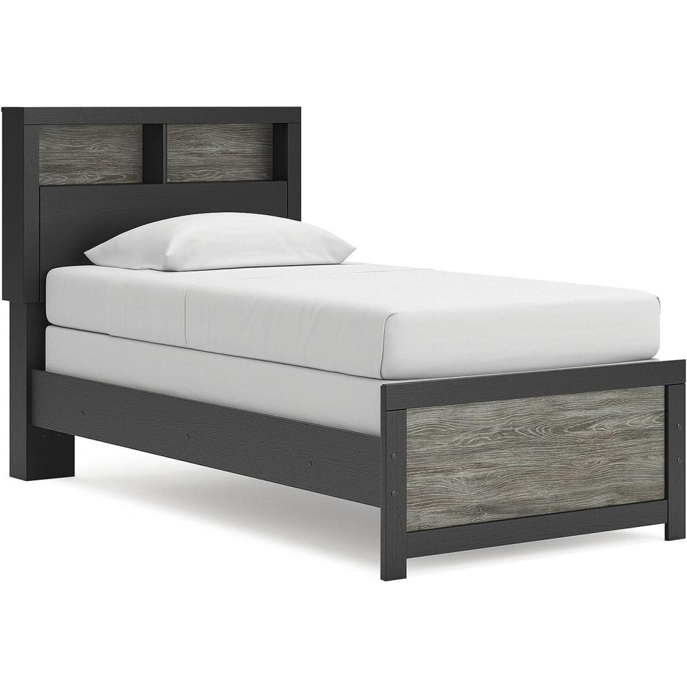 imageSignature Design by Ashley Jonnifer Twin Bed Frame with Bookcase Headboard Storage Cubbies Engineered Wood TwoTone Finish for Kids Bedroom Furniture