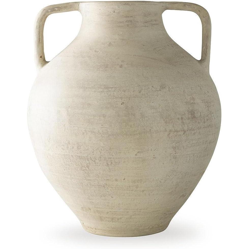 imageSignature Design by Ashley Justy Vase Terra Cotta Decor with Antiqued Beige Finish for Faux Florals and Dried Arrangements Sculptural Accent for Tabletops 15 H