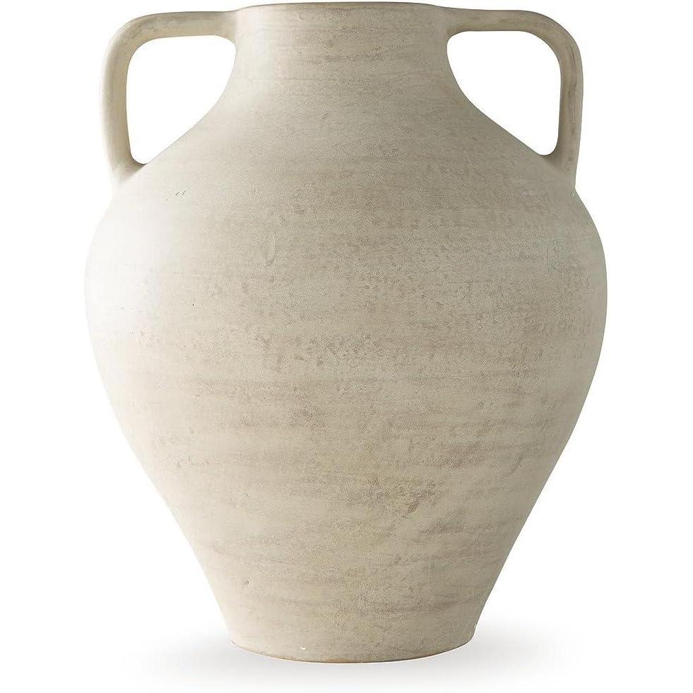 imageSignature Design by Ashley Justy Vase Terra Cotta Decor with Antiqued Beige Finish for Faux or Dried Arrangements Sculptural Accent for Tables or Shelves 17 H