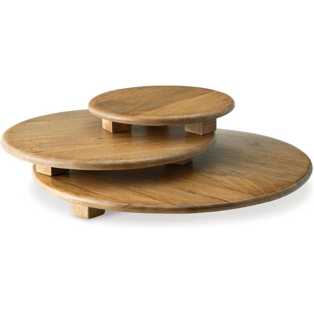 imageSignature Design by Ashley Kaidler Casual Round Wood Tray Set for Food Set of 3 Light Brown