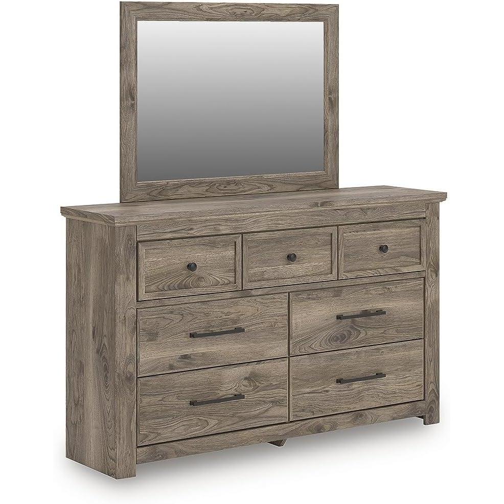 imageSignature Design by Ashley Keithland Dresser and Mirror Set Horizontal Chest with 7 Drawers HickoryLook Finish Traditional Storage Furniture for Bedroom