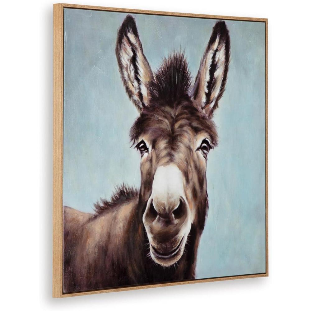 imageSignature Design by Ashley Landerton Farmhouse Hand Painted Donkey Wall Art 32  32 Inches Dark Brown amp Blue
