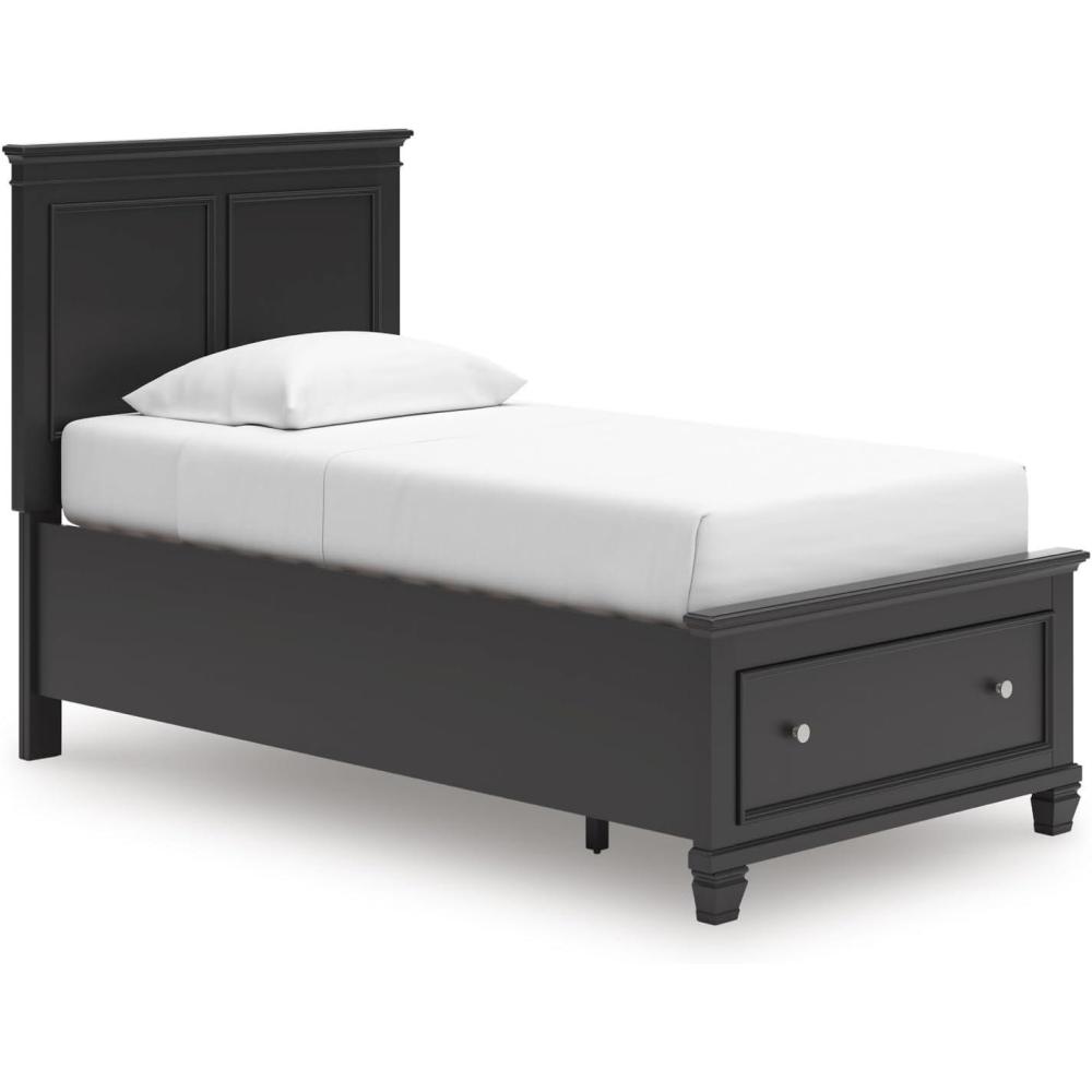 imageSignature Design by Ashley Lanolee Twin Panel Storage Bed Frame Deep Footboard Drawer Platform Bed Hardwood Solids Birch Veneer MDF Casual Bedroom Furniture Black