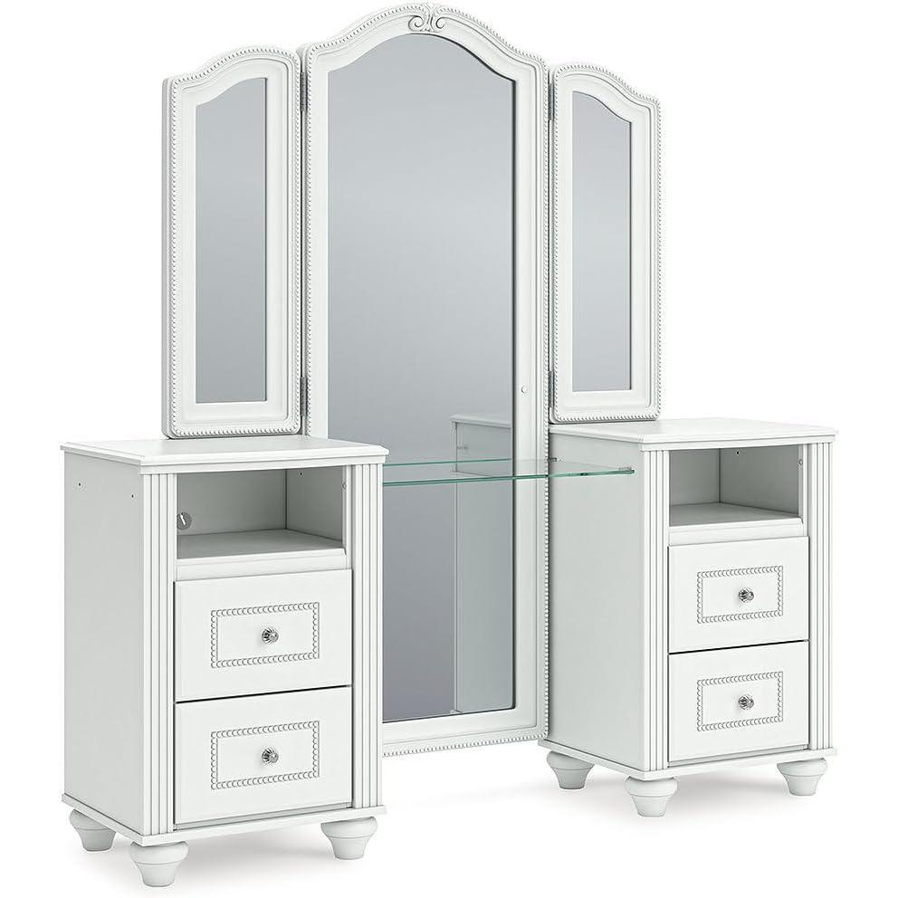 imageSignature Design by Ashley Maylilly Vanity with Mirror Makeup Desk with LED Lighting Matte White Teen Bedroom Set for Morning Routines 6025 W x 1625 D x 64 H