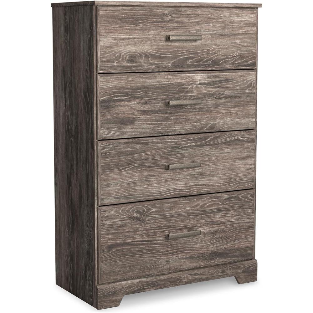 imageSignature Design by Ashley Ralinksi Tall Dresser Chest with Four SmoothGliding Drawers Wood with OakGrain Look Bedroom Storage Furniture Warm Gray Finish