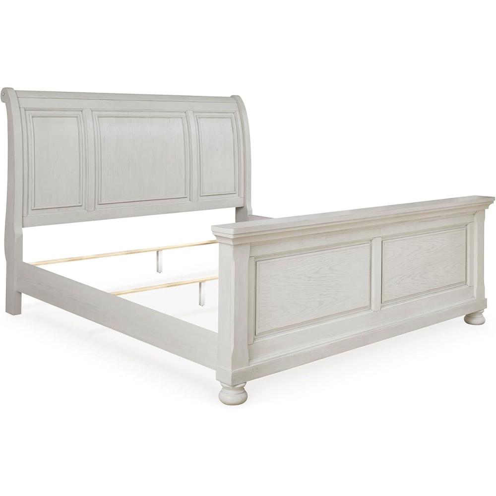 imageSignature Design by Ashley Robbinsdale California King Sleigh Platform Bed Frame Antiqued White Finish California King Headboard amp Frame for Elegant Bedrooms
