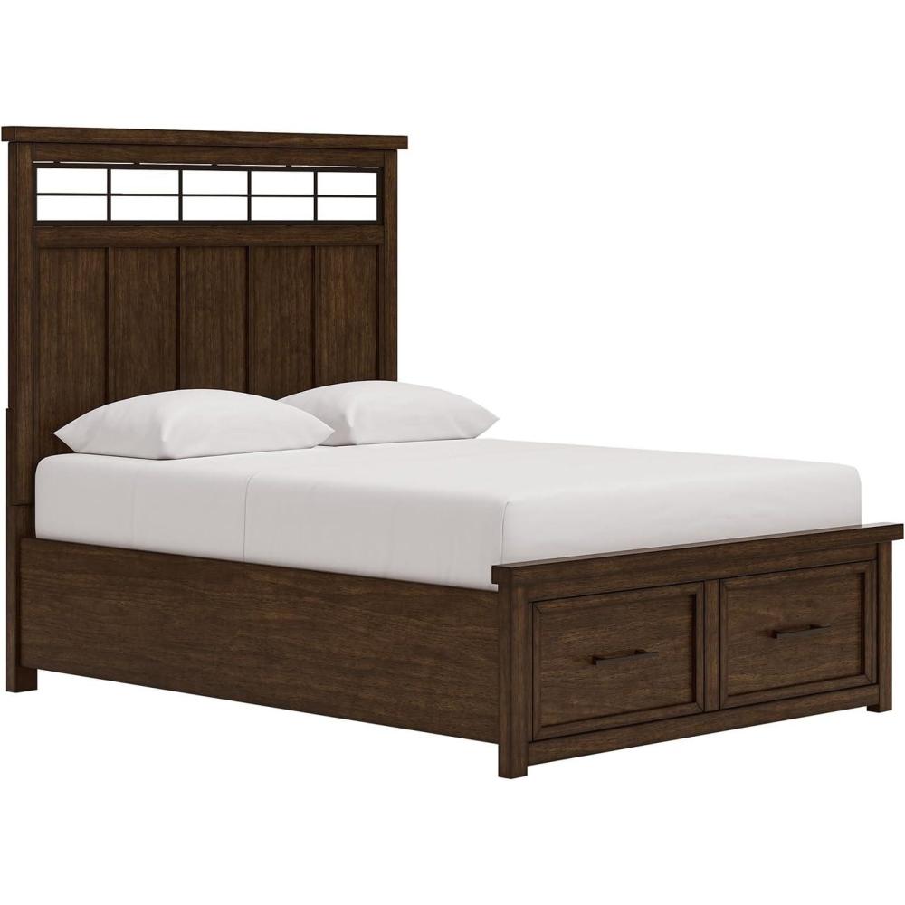 imageSignature Design by Ashley Taffenbrook King Platform Bed Frame with Headboard 2 Drawer Storage Hardwood Solids Mango Veneer MDF Rich Brown Finish Casual BedroomMedium Brown