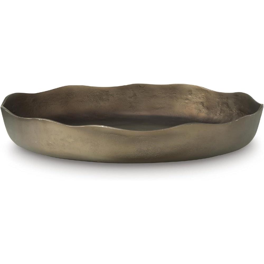 imageSignature Design by Ashley Wallmen Rustic Round Tray with Wavy Edge Design 21 21 Inches Gold