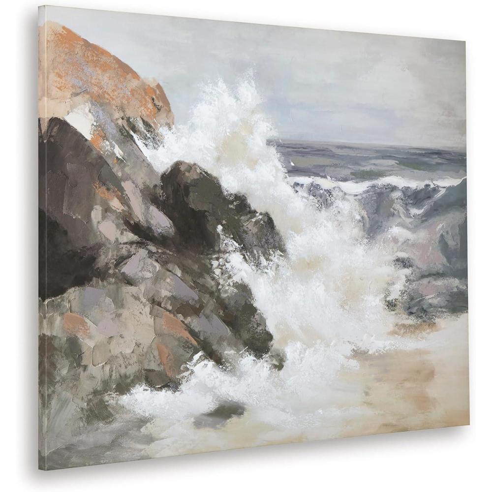 imageSignature Design by Ashley Worthner Coastal Seascape Gallery Wrapped Canvas Wall Art 50 x 40 Inches Light Brown amp Gray
