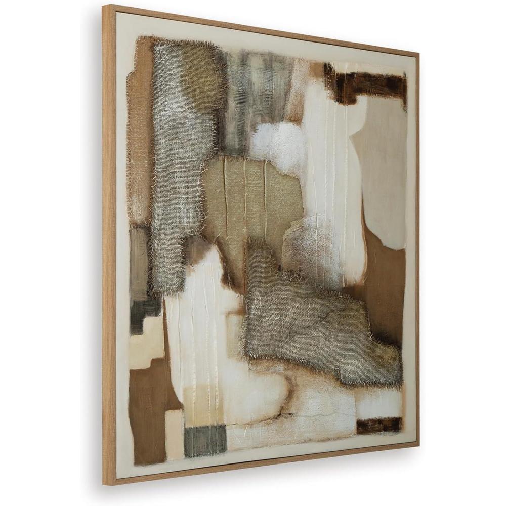imageSignature Design by Ashley Wylander Wall Art Large Gallery Wrapped Canvas with Fabric Embellishments FourWay Hanging Modern Decor for Living Room Walls Neutral Tones