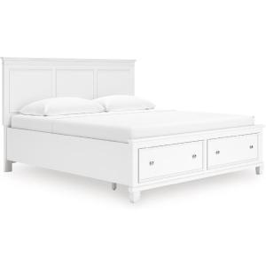 Signature Design By Ashley Fortman California King Panel Storage Bedframe, White Painted Finish, 2 Drawer Footboard, Hardwood Solids and MDF, No Box Spring Needed