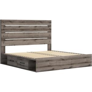 Signature Design By Ashley Urbanoore King Bedframe with Headboard, Panel Storage Platform Bed with 4 Smooth-Gliding Drawers and 4 Cubbies, Weathered Gray Finish