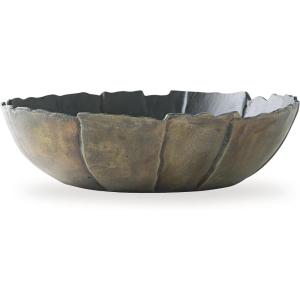 Signature Design by Ashley Aidman Decorative Bowl, Cast Aluminum Accent With Black Interior and Antiqued Goldtone Finish for Centerpiece Displays and Table Decor, 16″ W x 4.25″ H