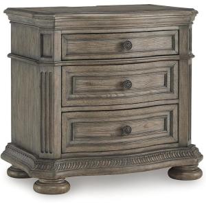 Signature Design by Ashley Ardenfield Traditional Tufted King Upholstered Sleigh Bed, Foundation or Box Spring Needed, Light Brown & White(Night Stand)