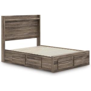 Signature Design by Ashley Baystorm Full Panel Storage Bed Frame, Platform Bedframe with Headboard, LED Lighting and 4 Drawers, Weathered Brown Finish