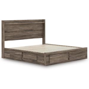 Signature Design by Ashley Baystorm King Panel Storage Bed Frame, Platform Bedframe with Headboard, LED Lighting and 6 Drawers, Weathered Brown Finish