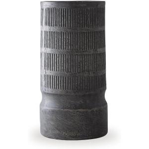 Signature Design by Ashley Beninworth Vase, Paper Composite Decor for Faux Floral Arrangements, Ridged Design Accent for Mantel or Tabletop, Black, 15.25″ H