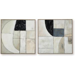 Signature Design by Ashley Bexlen Wall Art Set of 2, Abstract Canvas with Fabric Embellishments, Four‑Way Hanging Modern Decor for Living Room or Dining Room Walls