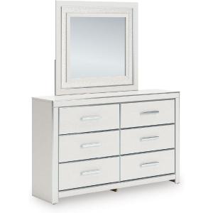 Signature Design by Ashley Birmonton Glam 6-Drawer Dresser and Mirror with Safety Stop, White