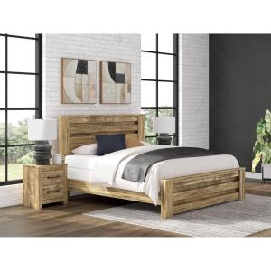 Signature Design by Ashley Branstony King Panel Bed Frame with Headboard, Replicated Oak Grain Finish, Modern Farmhouse Bedroom Style, 80.25″ W x 88.25″ D x 53.75″ H