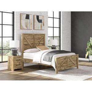 Signature Design by Ashley Branstony Queen Size Bedframe with Headboard, Crossbuck Panel Design, Replicated Oak Grain Finish, Modern Farmhouse Bedroom Style