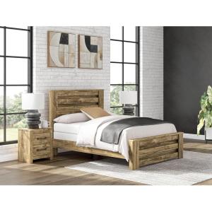 Signature Design by Ashley Branstony Queen Size Panel Bed Frame with Headboard, Replicated Oak Grain Finish, Modern Farmhouse Bedroom Style, 63.75″ W x 88.25″ D x 53.75″ H
