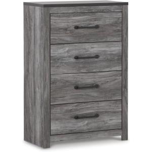 Signature Design by Ashley Bronyan Chest of Drawers, Tall Bedroom Dresser with 4 Smooth‑Gliding Drawers, Storage Furniture with Two‑Tone Smoky Gray and Charcoal Finish