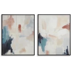 Signature Design by Ashley Caldish Contemporary Rectangular Hand-painted Wall Art Set 24 x 30 Inches, Set of 2, Blue & White