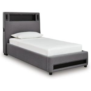 Signature Design by Ashley Cayberry Twin Bedframe with Headboard, Upholstered Platform Bed with LED Lights, Modern Bedroom Furniture for Kids and Teens