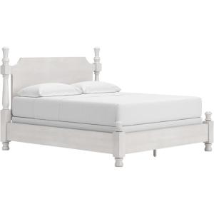 Signature Design by Ashley Chadworth King Bed Frame with Headboard, Casual Traditional Poster Silhouette, Hardwood Solids, Veneers, MDF, Bedroom Use, Rubbed Antiqued White Finish