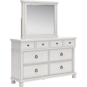 Signature Design by Ashley Chadworth White Dresser with Mirror, 8 Storage Drawers, Casual Traditional, Rubbed Antiqued White Finish, Pewter-Tone Metal Hardware(Antique White)