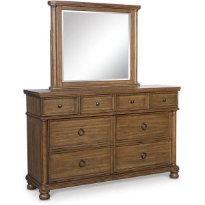 Signature Design by Ashley Chadworth White Dresser with Mirror, 8 Storage Drawers, Casual Traditional, Rubbed Antiqued White Finish, Pewter-Tone Metal Hardware(Medium Brown)