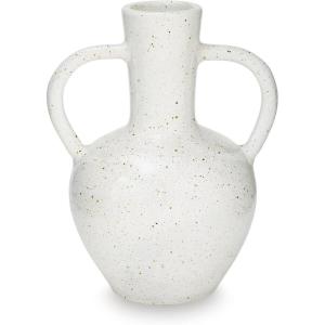 Signature Design by Ashley Dallinworth Vase, Glazed Terra Cotta Vase with Handles, White with Speckles, Indoor & Outdoor Use, for Faux & Dried Floral, 11″ W x 9.63″ D x 15″ H