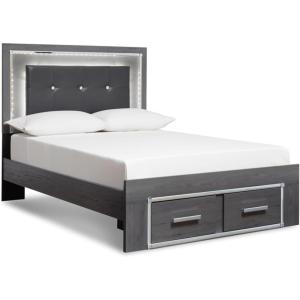 Signature Design by Ashley Derekson King Panel Storage Bedframe, Platform Bed Frame with Headboard and Four Drawers for Urban Bedrooms, Rustic Pine Look(Grey)