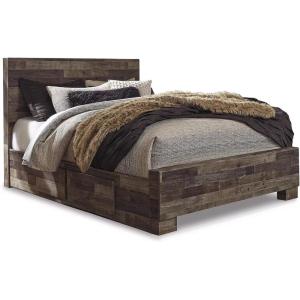 Signature Design by Ashley Derekson King Panel Storage Bedframe, Platform Bed Frame with Headboard and Four Drawers for Urban Bedrooms, Rustic Pine Look(Multi Gray)