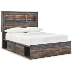 Signature Design by Ashley Drystan Rustic Full Bookcase Bed with 2 Storage Drawers and LED Light, Foundation or Box Spring Needed, Dark Brown & Gray(Full)
