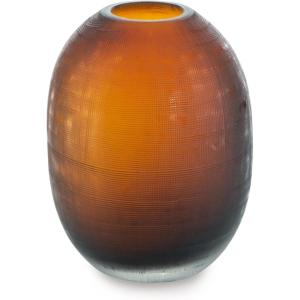 Signature Design by Ashley Embersen Contemporary 7.5″ Glass with Grid Texture Tabletop Vase, Yellow, Orange, & Brown(Dark Brown)