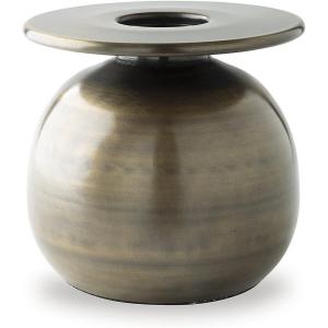 Signature Design by Ashley Fedorleigh Vase, Metal Decor with Antiqued Brass-Tone Finish for Faux Florals and Modern Minimalist Styling, Sculptural Accent for Tabletops, 11″ H