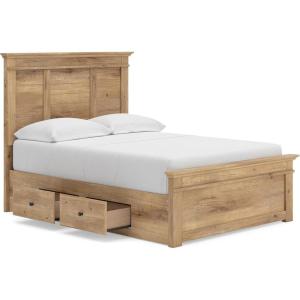 Signature Design by Ashley Fenderport Full Bedframe with Headboard and 2 Storage Drawers, Panel Platform Bed, Cottage‑Inspired Bedroom Furniture, Natural Brown