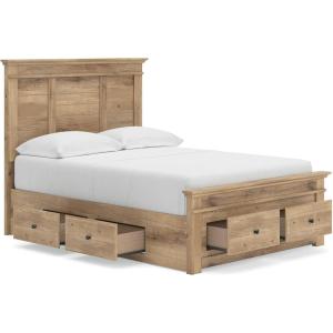 Signature Design by Ashley Fenderport Full Bedframe with Headboard and 4 Drawers, Panel Platform Bed with Footboard Storage, Casual Cottage Bedroom Furniture, Natural Brown