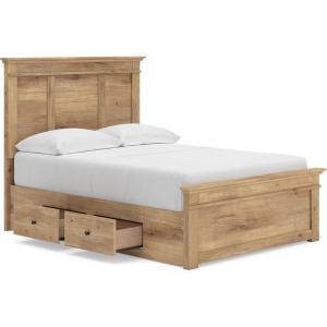 Signature Design by Ashley Fenderport Full Bedframe with Headboard and 4 Storage Drawers, Panel Platform Bed, Cottage‑Inspired Bedroom Furniture, Natural Brown