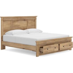 Signature Design by Ashley Fenderport King Platform Bed Frame, 2-Drawer Storage Footboard, Engineered Wood and Decorative Laminate, Cottage Bedroom Style, Natural Brown