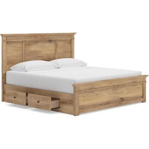 Signature Design by Ashley Fenderport King Platform Bed Frame with 4 Storage Drawers, Panel Headboard and Footboard, Cottage Bedroom Style, Natural Brown