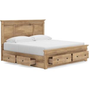Signature Design by Ashley Fenderport King Platform Bed Frame with 6 Drawers, Panel Headboard and Storage Footboard, Cottage Bedroom Style, Natural Brown