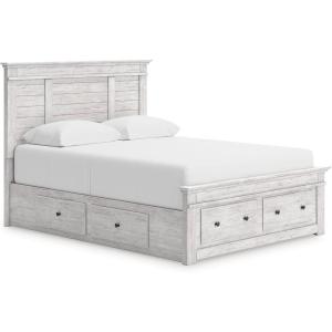 Signature Design by Ashley Fenderport Queen Bedframe with Storage, Platform Bed Frame with Headboard and 6 Drawers, Bedroom Furniture, Whitewash Finish