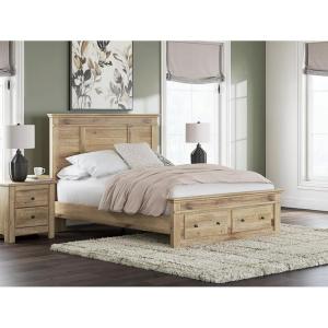 Signature Design by Ashley Fenderport Queen Bedframe with Storage, Platform Bed with Headboard and 2 Drawers, Cottage‑Inspired Bedroom Furniture in Natural Brown